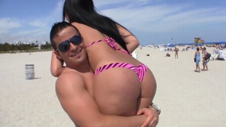 Fooling around with a bikini girl at the beach and in bed