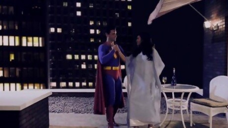 Hot brunette pumped by Super Man in dazzling role play passion