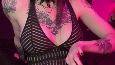 Aroused Goth shemale pleases herself by jerking off in sweet solo