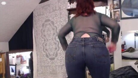 V217 Tight jeans on big juicy butt with pretty underwear beneath