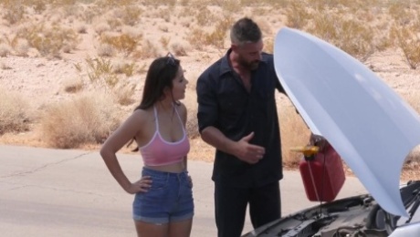 Valentina Nappi goes skinny dipping her roadside mechanic