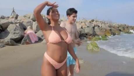 Video  Aesthetic busty babe Amy Amor is enjoying hard fuck on the rocks