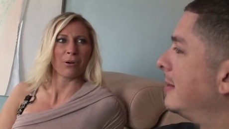 Hot blonde MILF seduces younger dude to fuck her